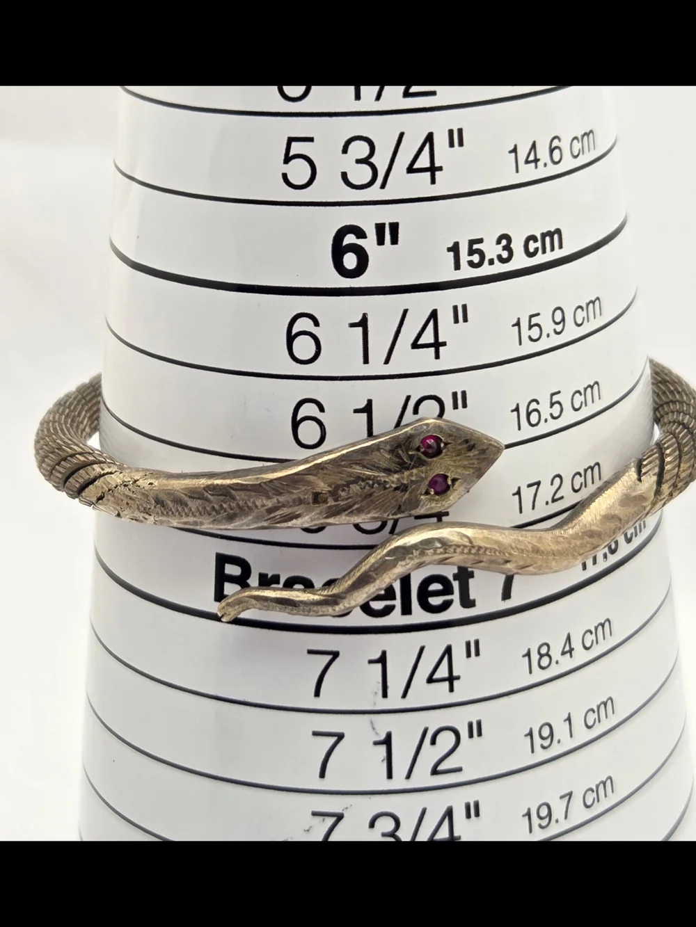 Vintage Sterling Silver Egyptian Revival Snake Bypass Cuff Bracelet Ruby Eyes